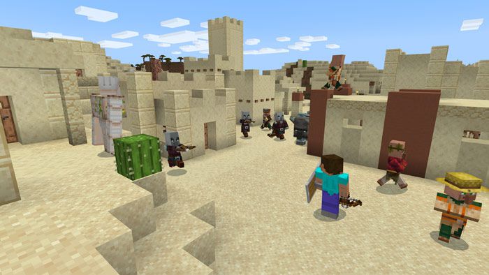 Uma vila no bioma desértico do Minecraft 