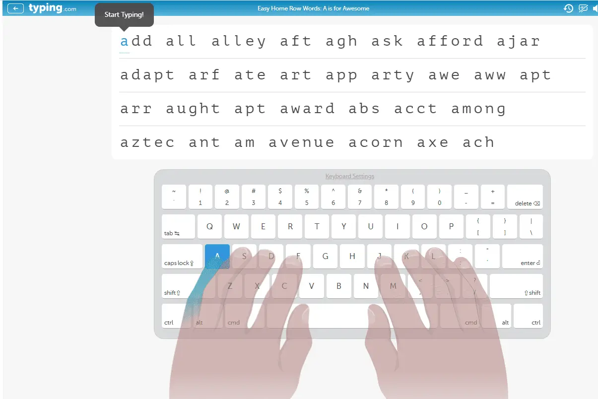 typing speed test home row keys