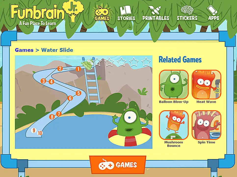 Captura de tela de um jogo pré-escolar online gratuito no Funbrain Jr.