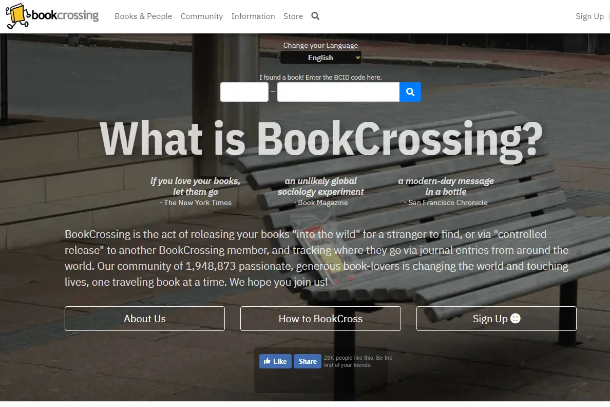 Página inicial do site BookCrossing