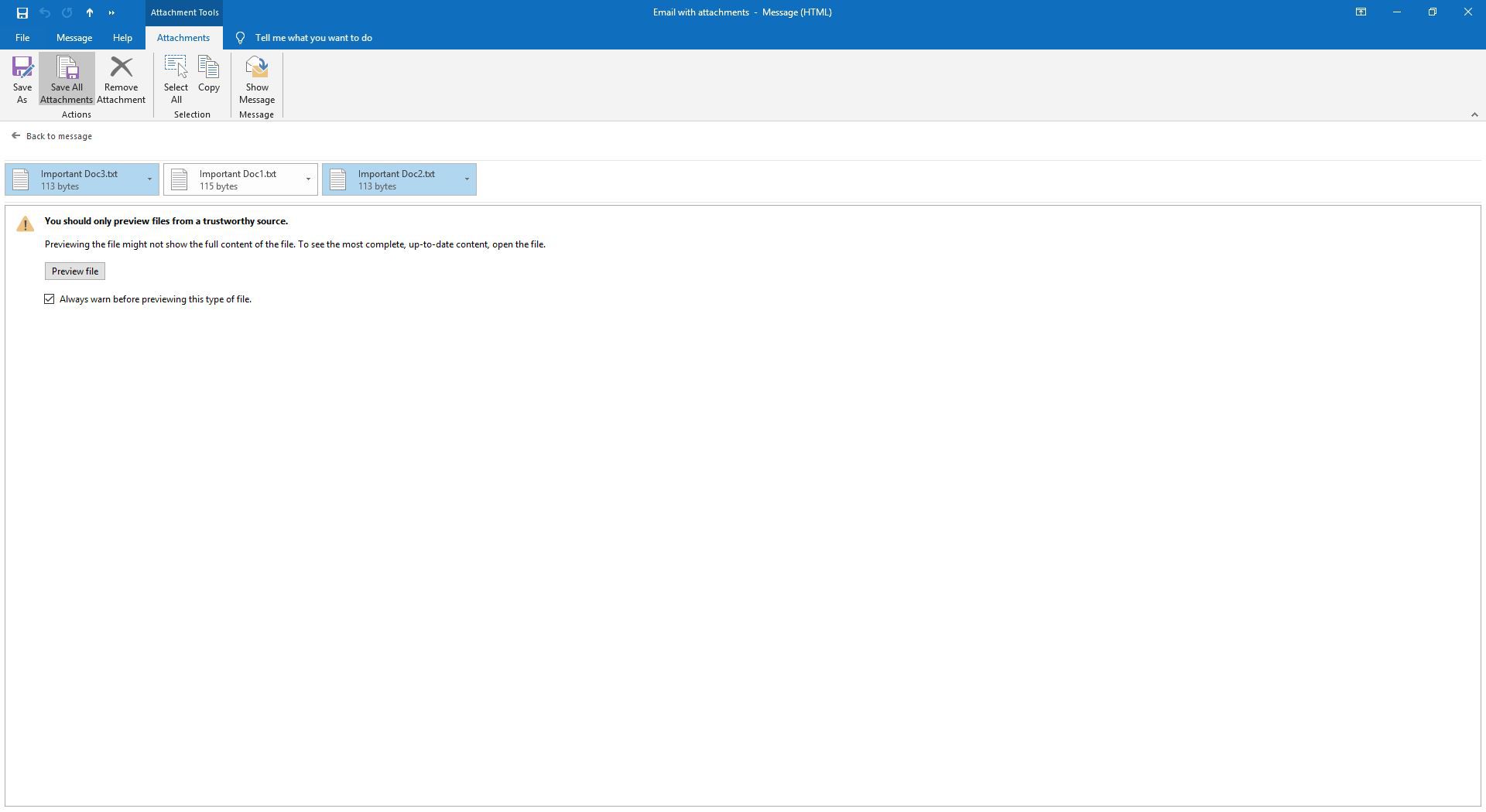 Dois anexos de e-mail selecionados no Outlook.