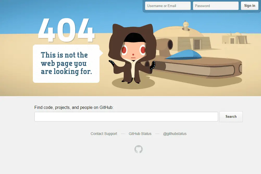 A página de erro 404 do GitHub Star Wars