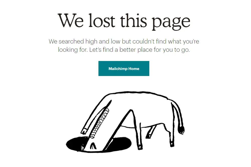 Página de erro 404 do MailChimp;