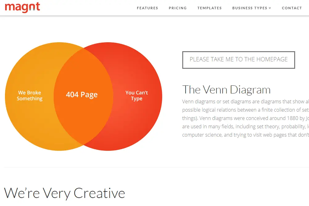 Página de erro 404 do diagrama de Venn de Magnt