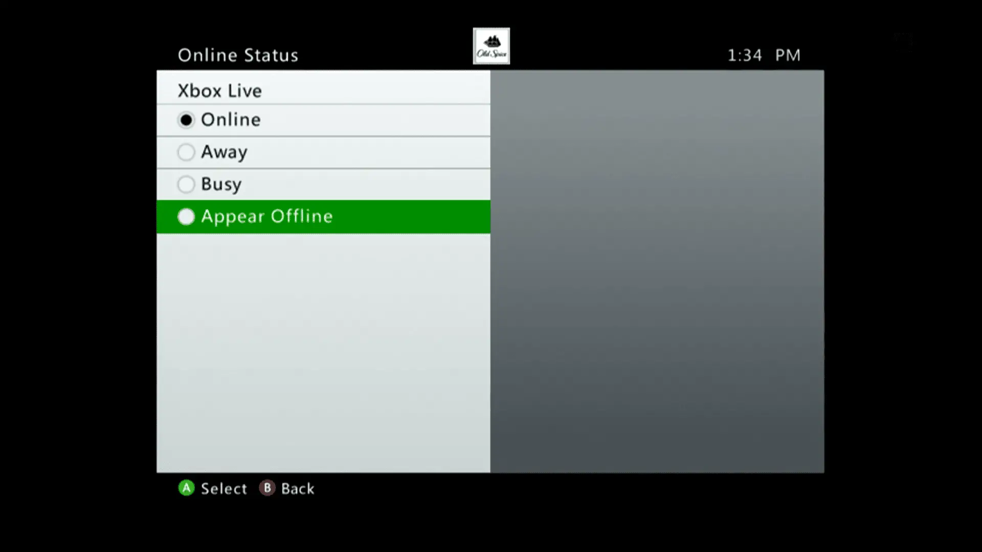 o menu Xbox 360 Online Status