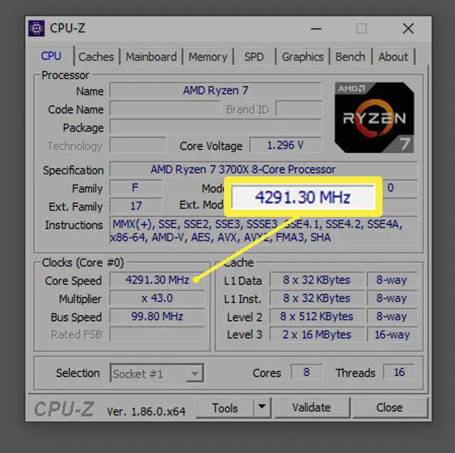 A interface CPUZ mostrando a velocidade de sua CPU.
