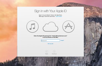 Opção de login AppleID para OS X Yosemite