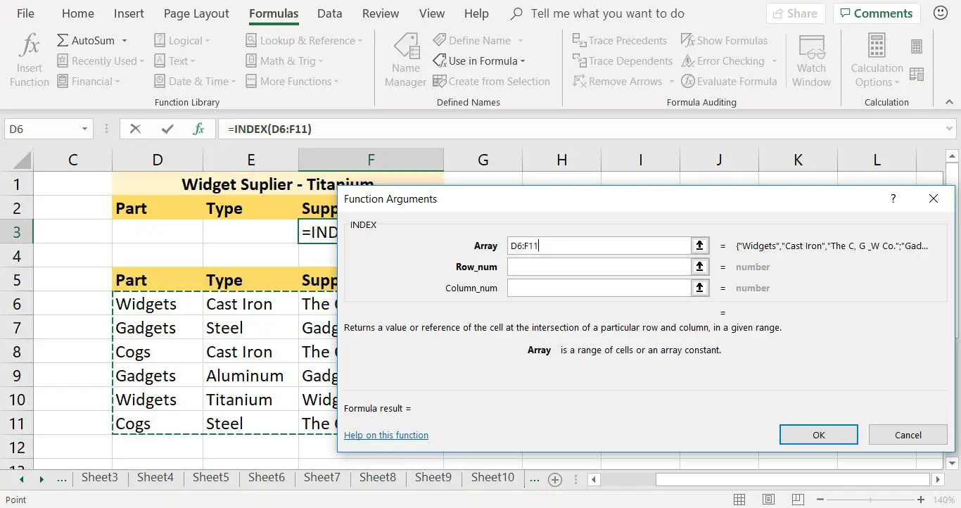 Como configurar uma matriz para a função INDEX no Excel