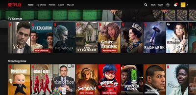 Netflix TV e menu de navegação de filmes