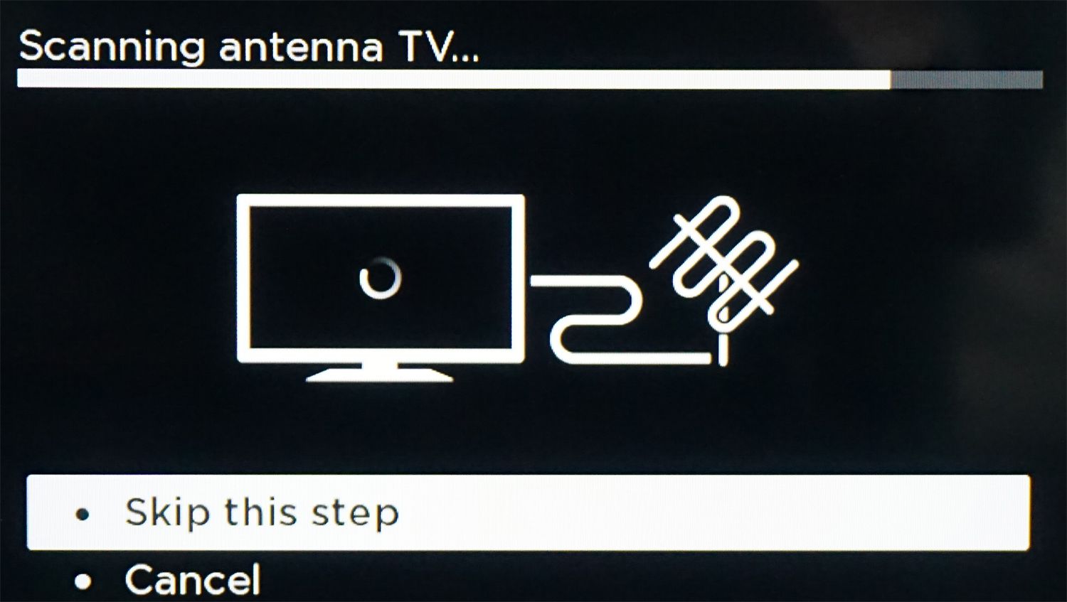 Exemplo de varredura de canal de antena - Roku TV