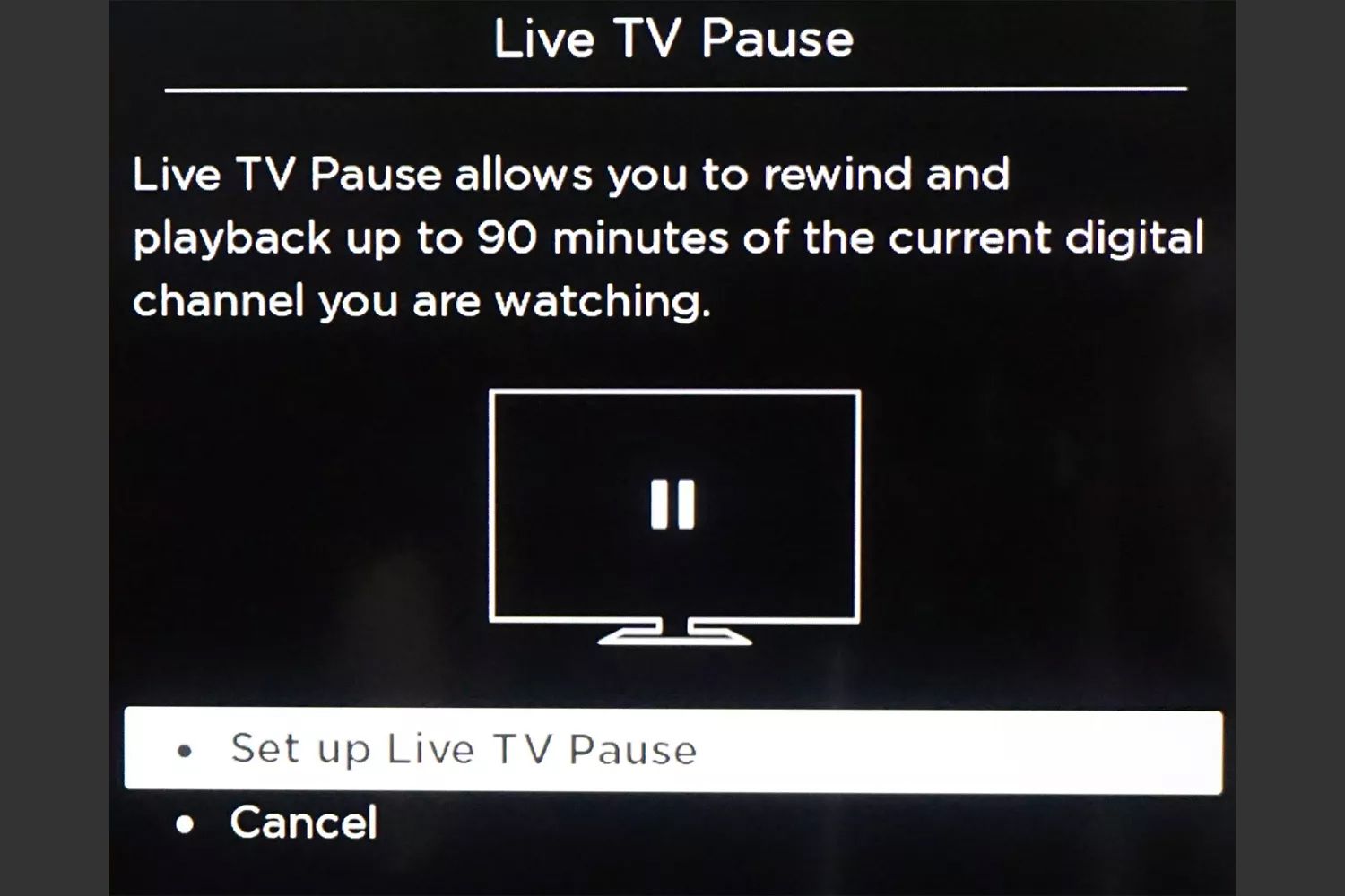 Roku TV - Configurar pausa na TV ao vivo