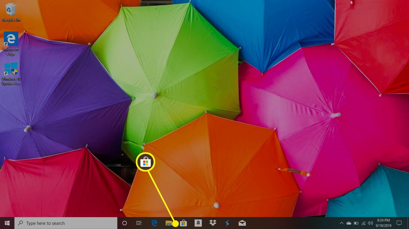 Uma área de trabalho de PC com o ícone da Microsoft Store em destaque