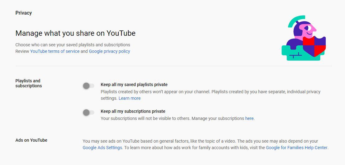 Configurações de privacidade do YouTube