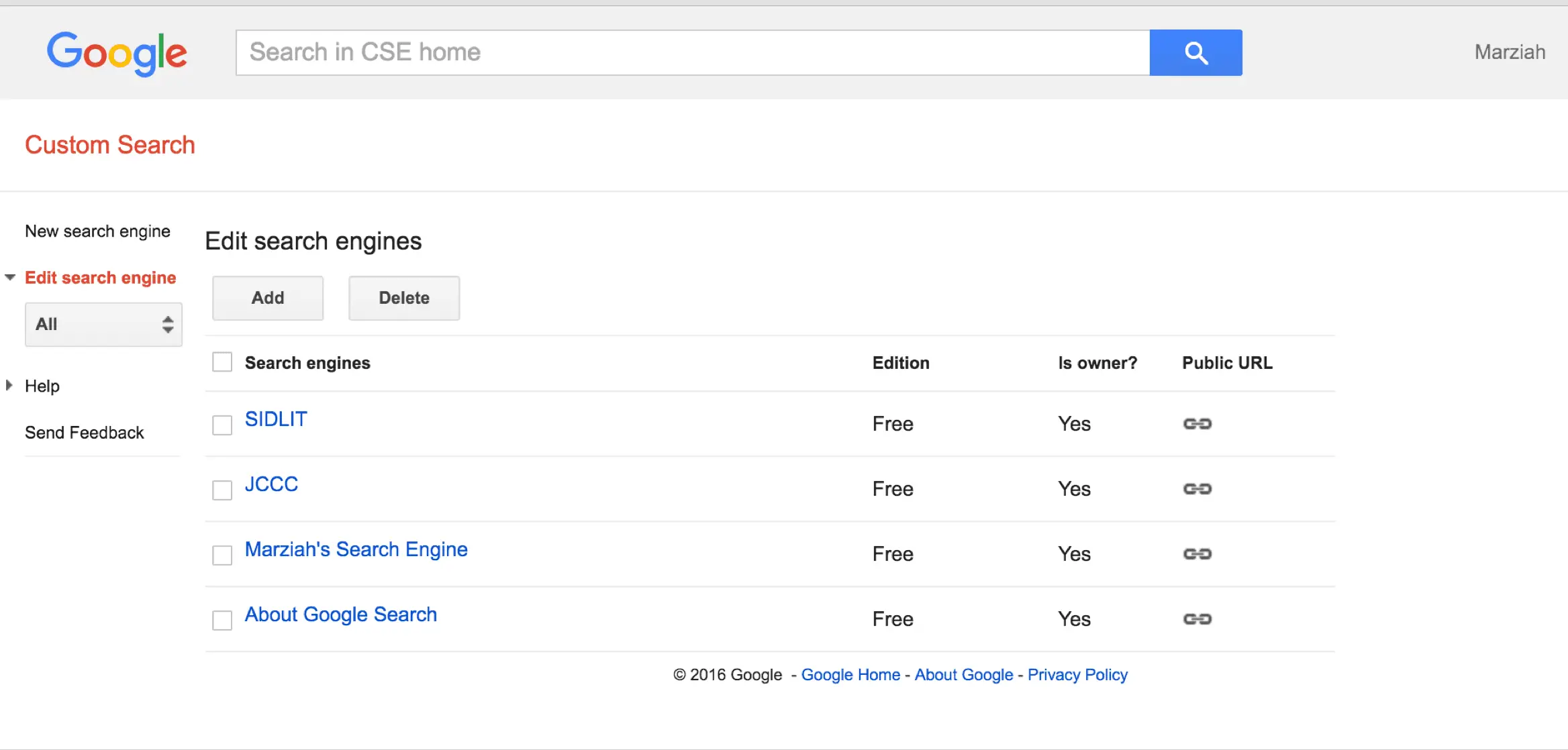 Captura de tela de exemplo do mecanismo de pesquisa personalizado do Google