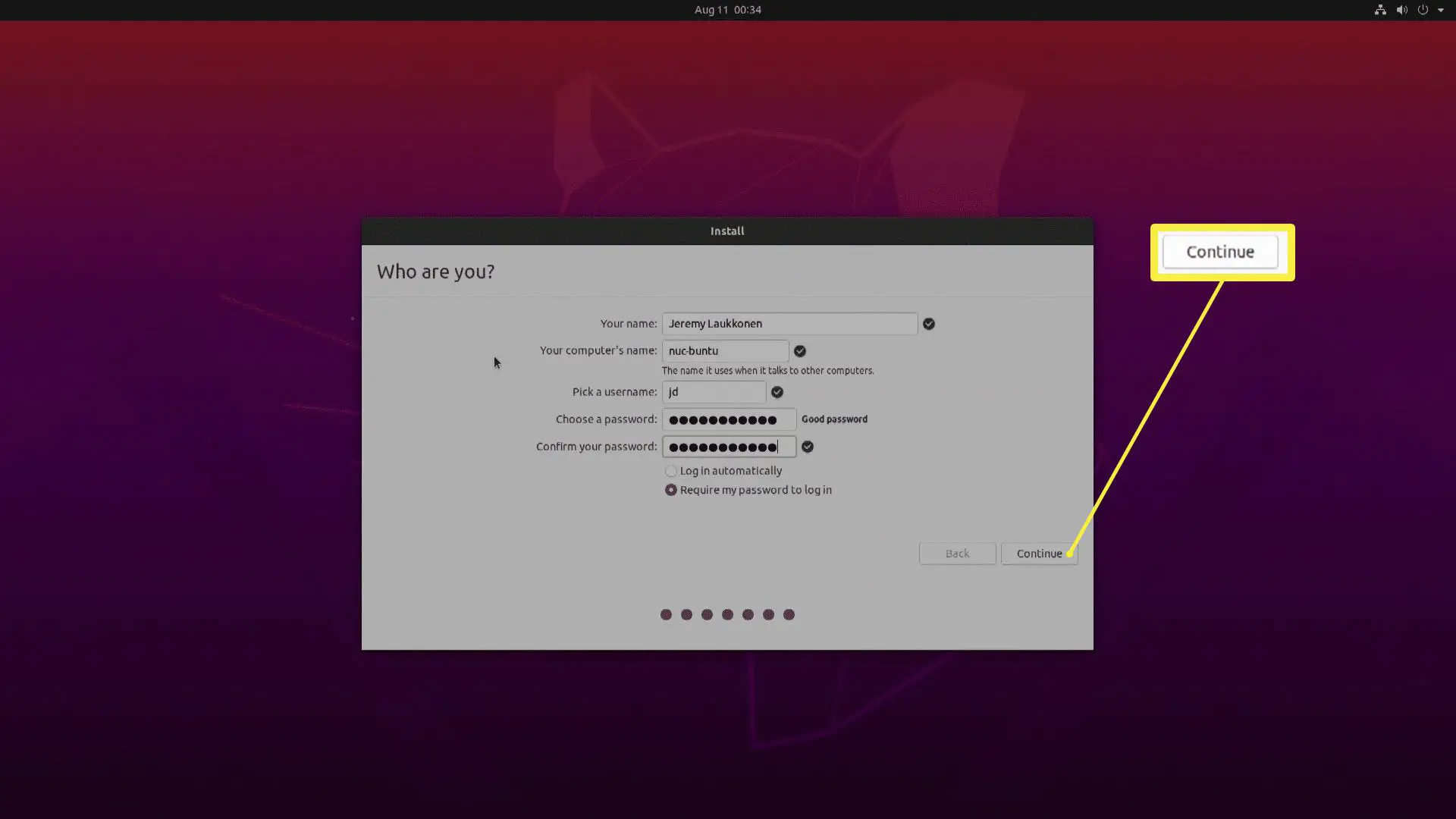 Uma captura de tela das configurações de instalação do Ubuntu.