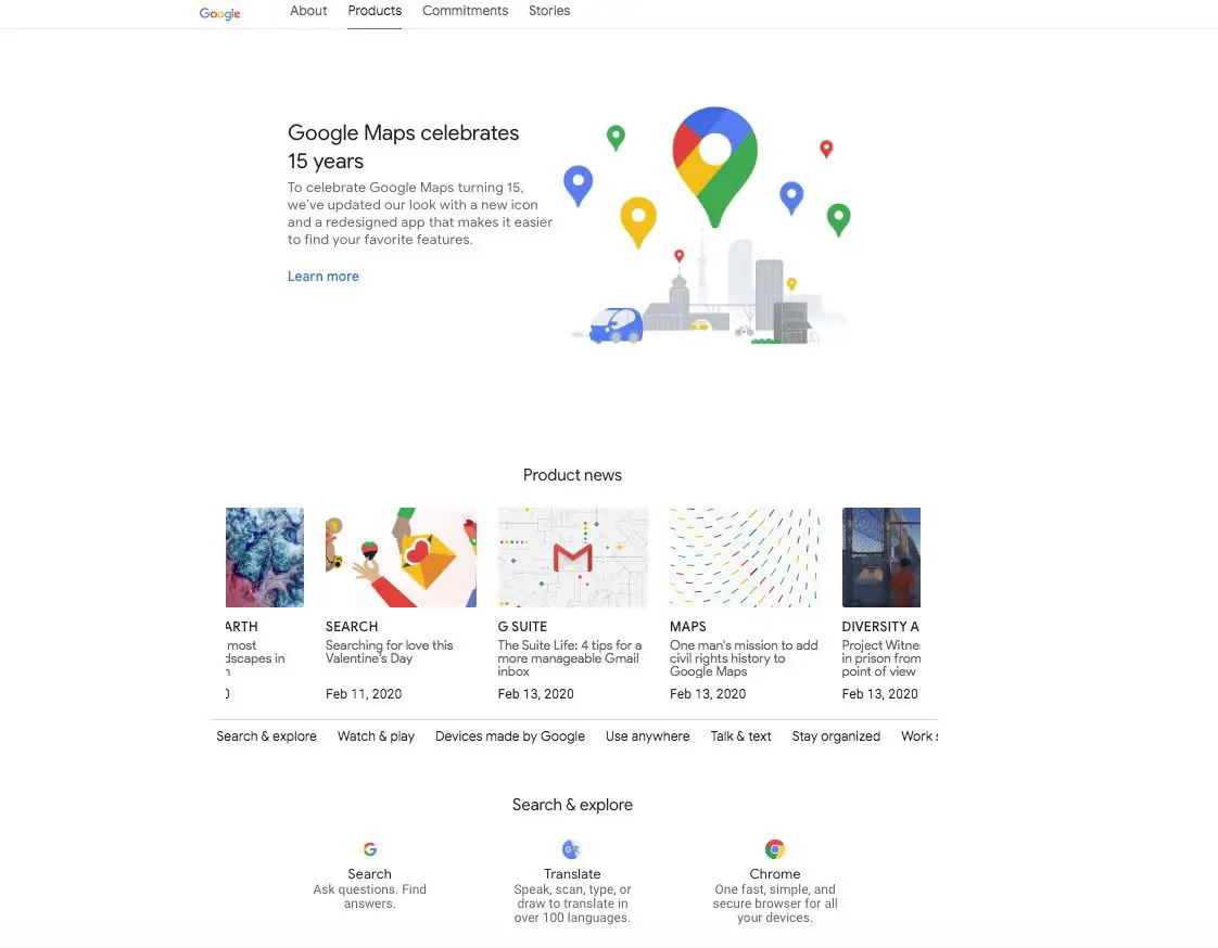 Página de produtos do Google