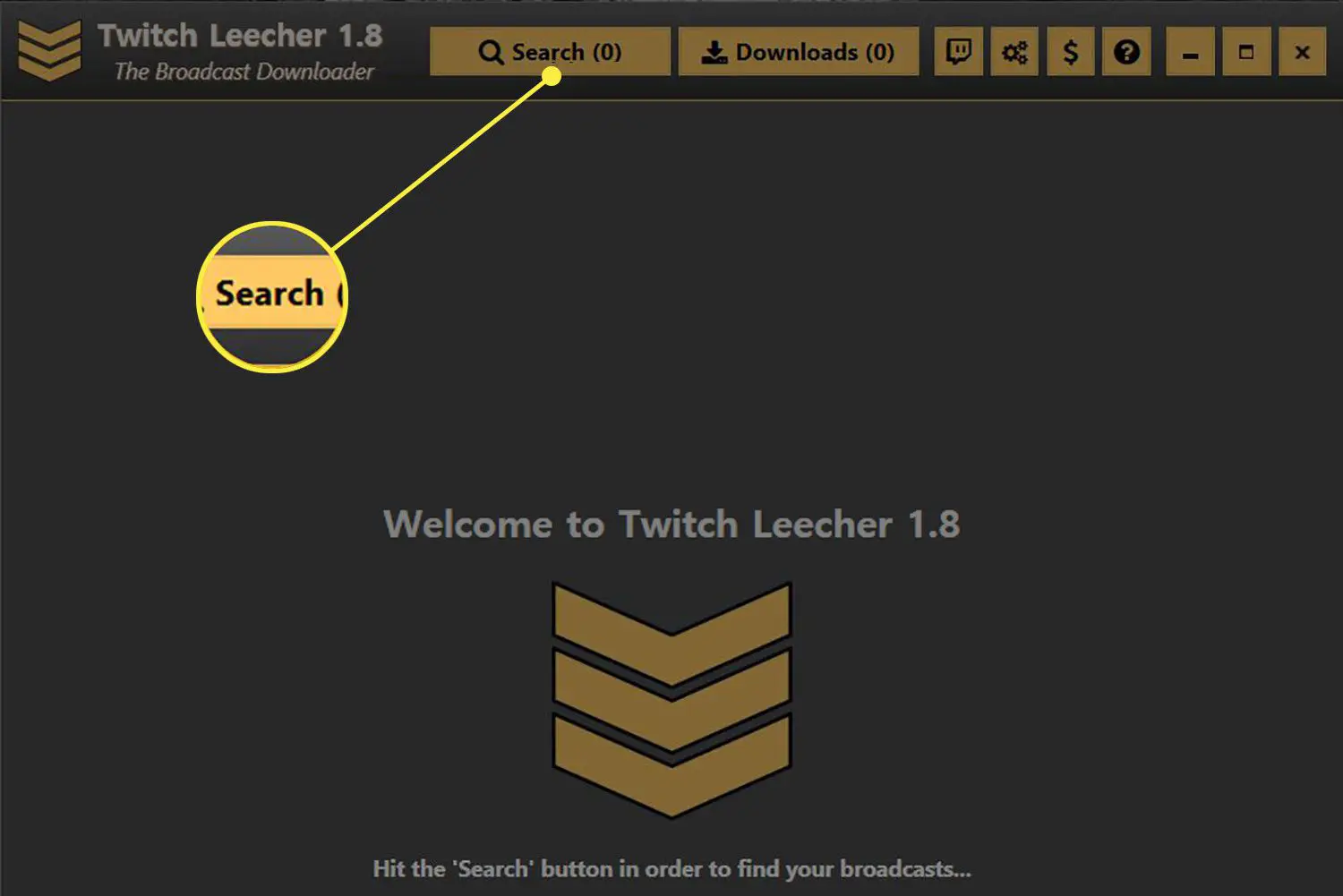 A barra de pesquisa no Twitch Leecher