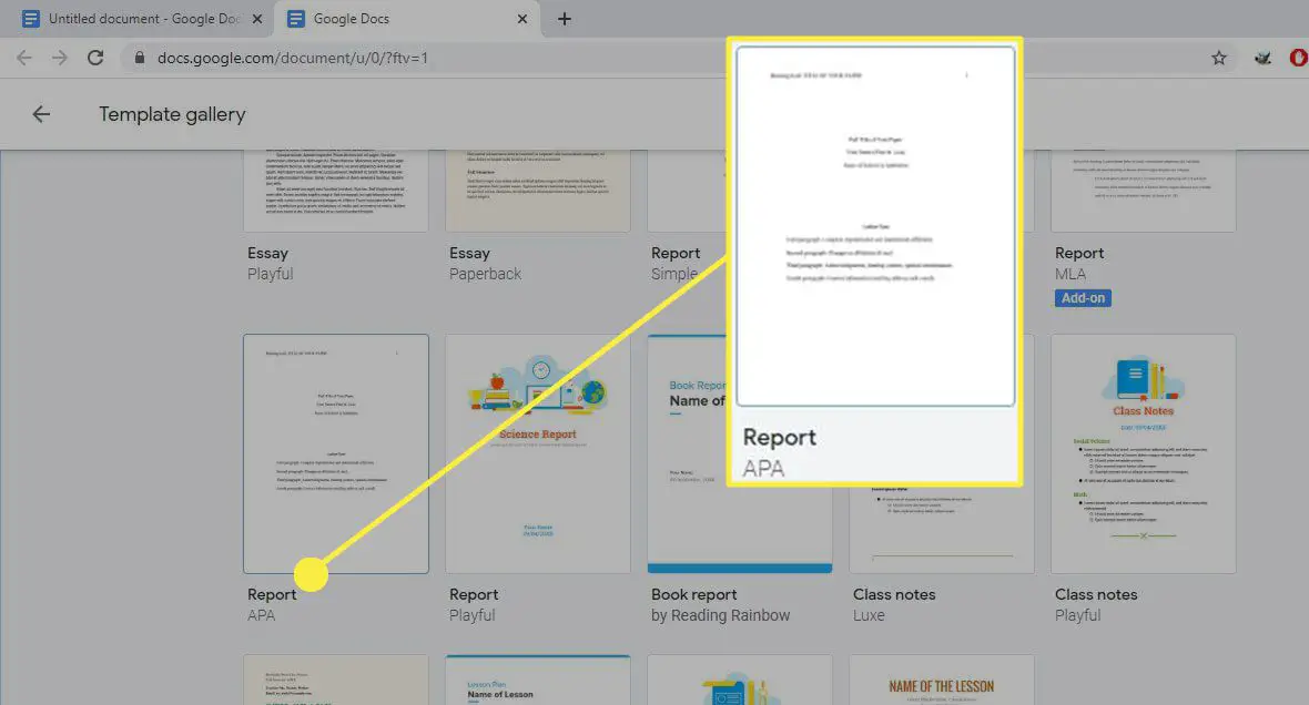 O modelo de relatório APA no Google Docs.