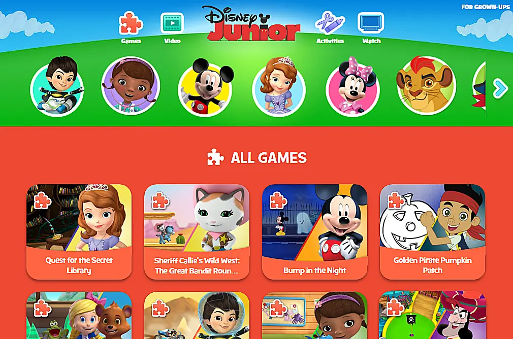 Captura de tela de jogos pré-escolares online grátis no Disney Junior