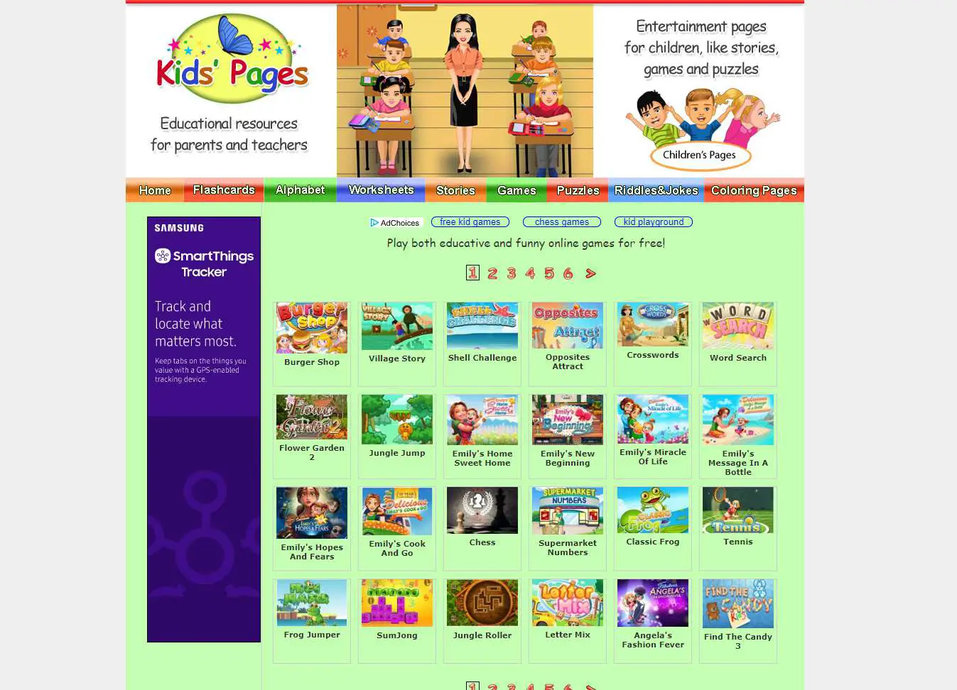 A página inicial do Kids 'Pages