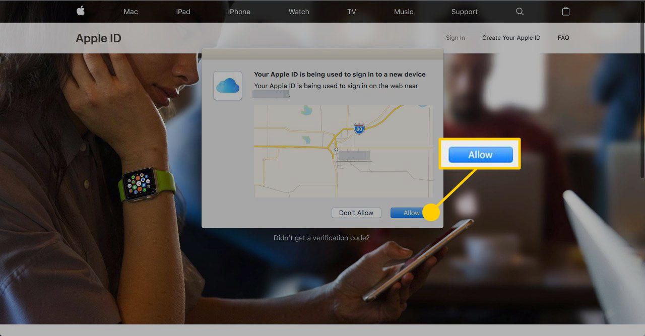 Captura de tela da opção de permissão ao fazer login em um novo dispositivo Apple.