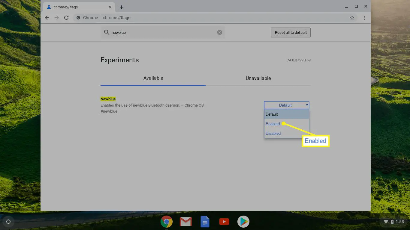 Newblue no Chrome OS com Enabled realçado
