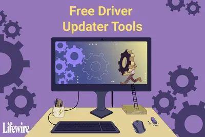 Uma ilustração que indica as ferramentas de atualização do driver na tela do computador.