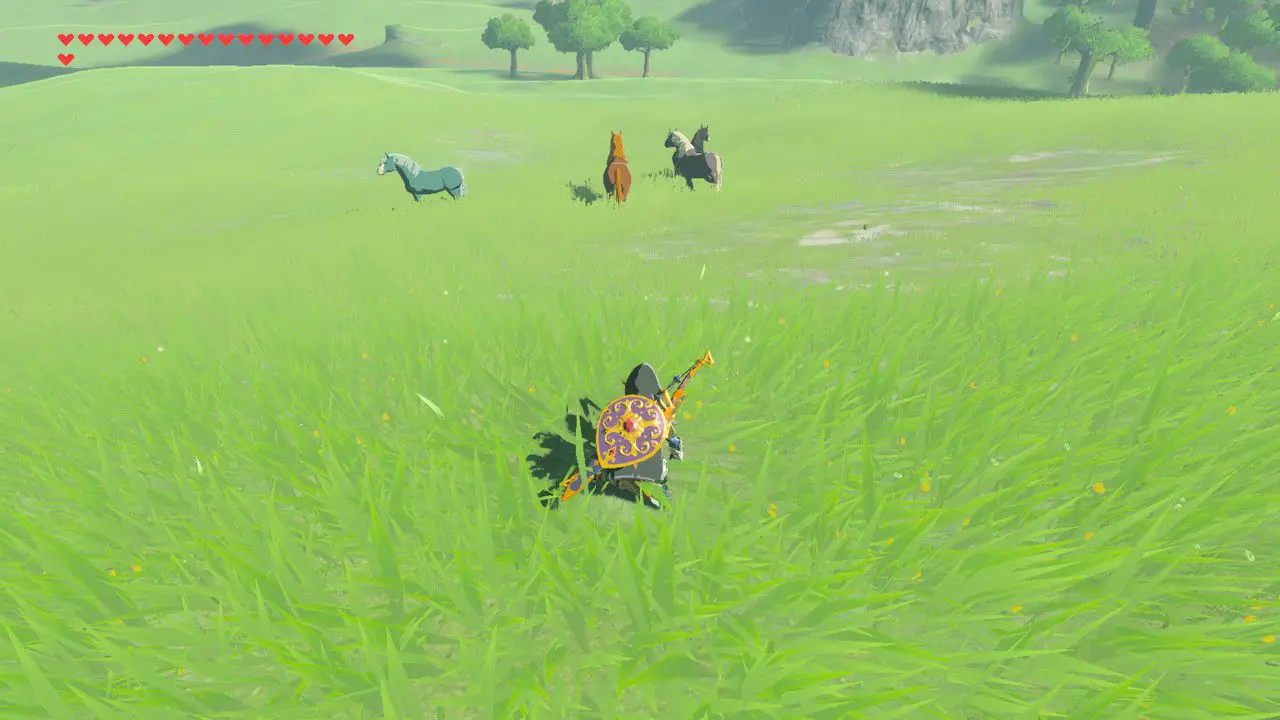 Aproximando-se de cavalos em Zelda: Breath of the Wild