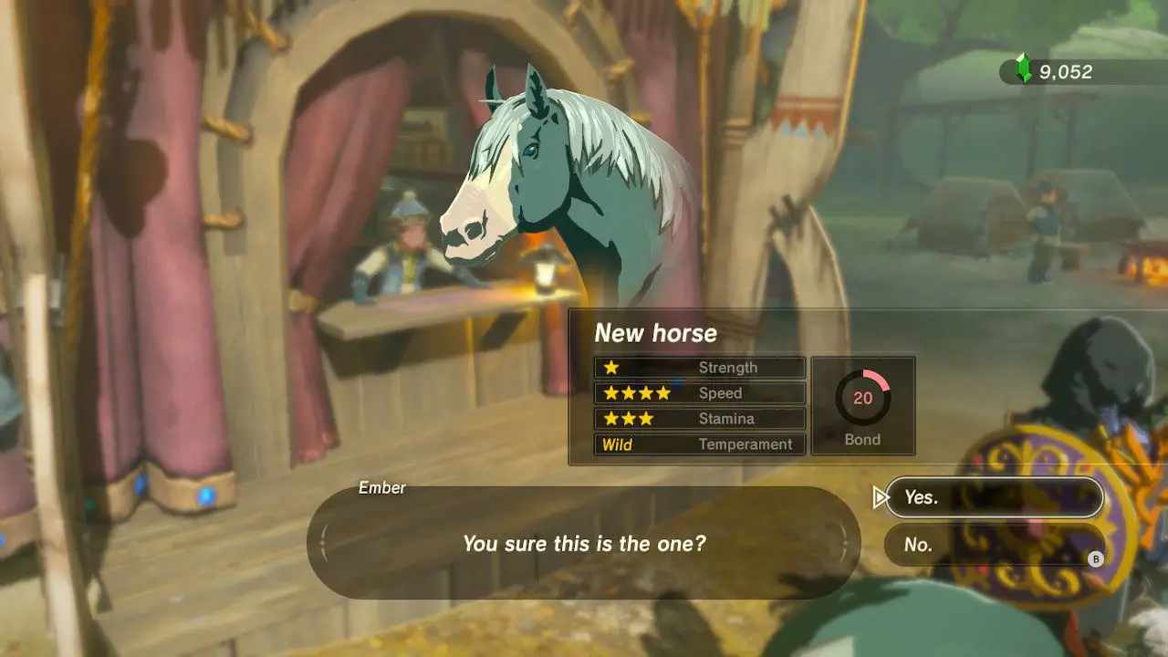 Confirmando o registro do cavalo em Zelda: Breath of the Wild.
