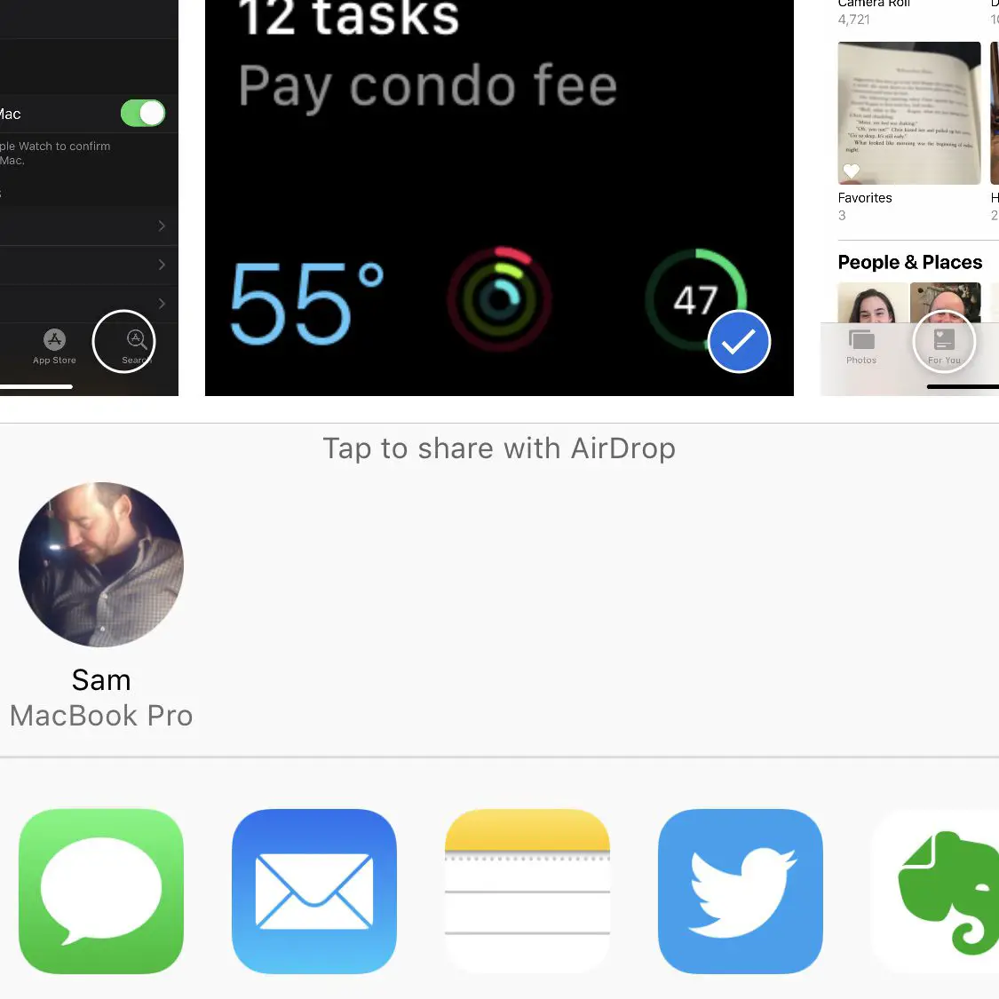 Uma captura de tela das opções de compartilhamento no aplicativo Fotos do iPhone