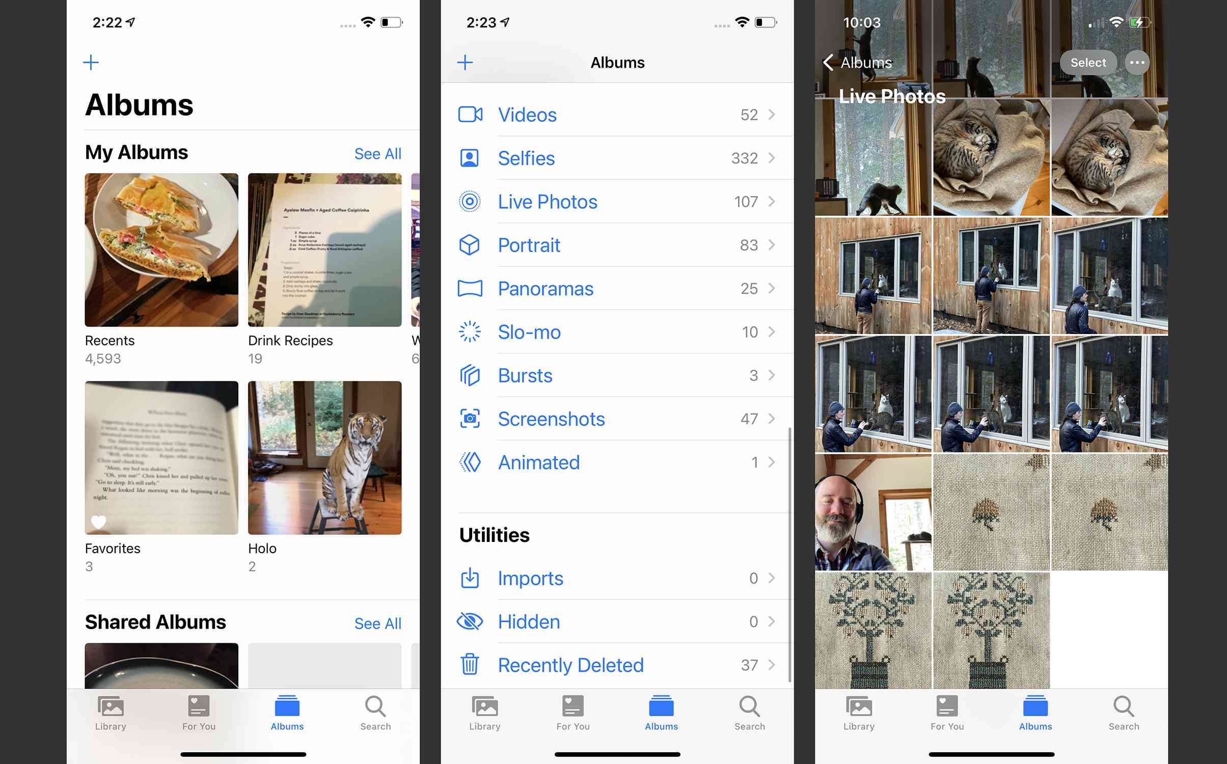 Capturas de tela de como encontrar Live Photos no aplicativo Photos