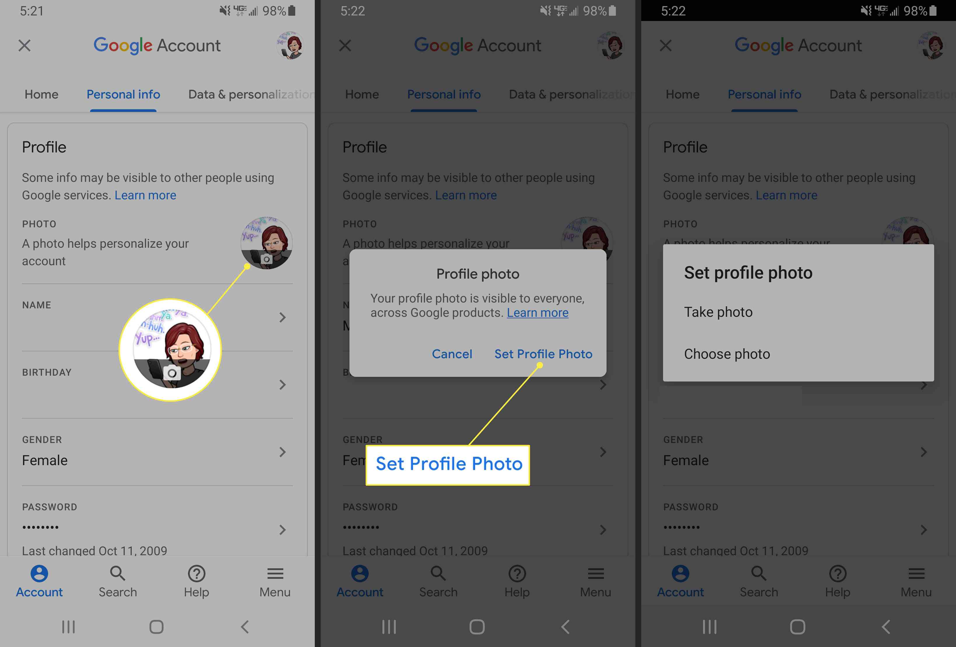 Definir uma nova foto de perfil no aplicativo Gmail para Android