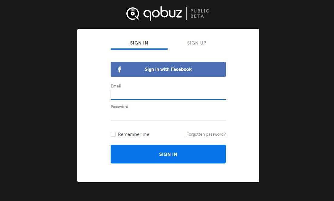 Página de login da conta Qobuz