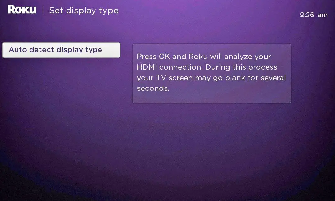 Configuração do tipo de exibição automática Roku