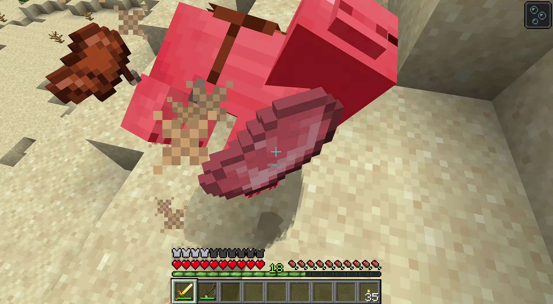 Matando um porco no Minecraft.