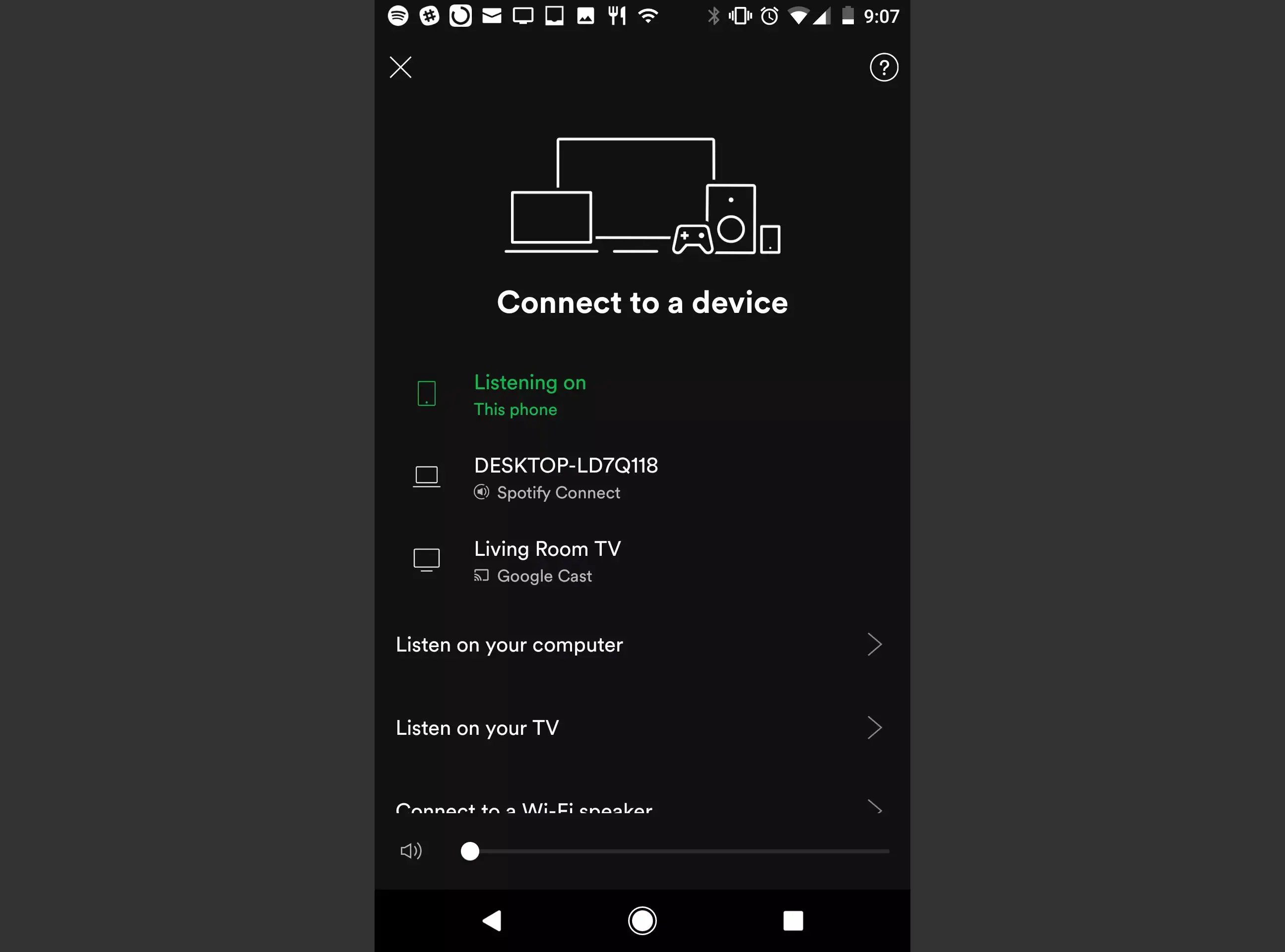 Captura de tela do recurso de streaming do Spotify