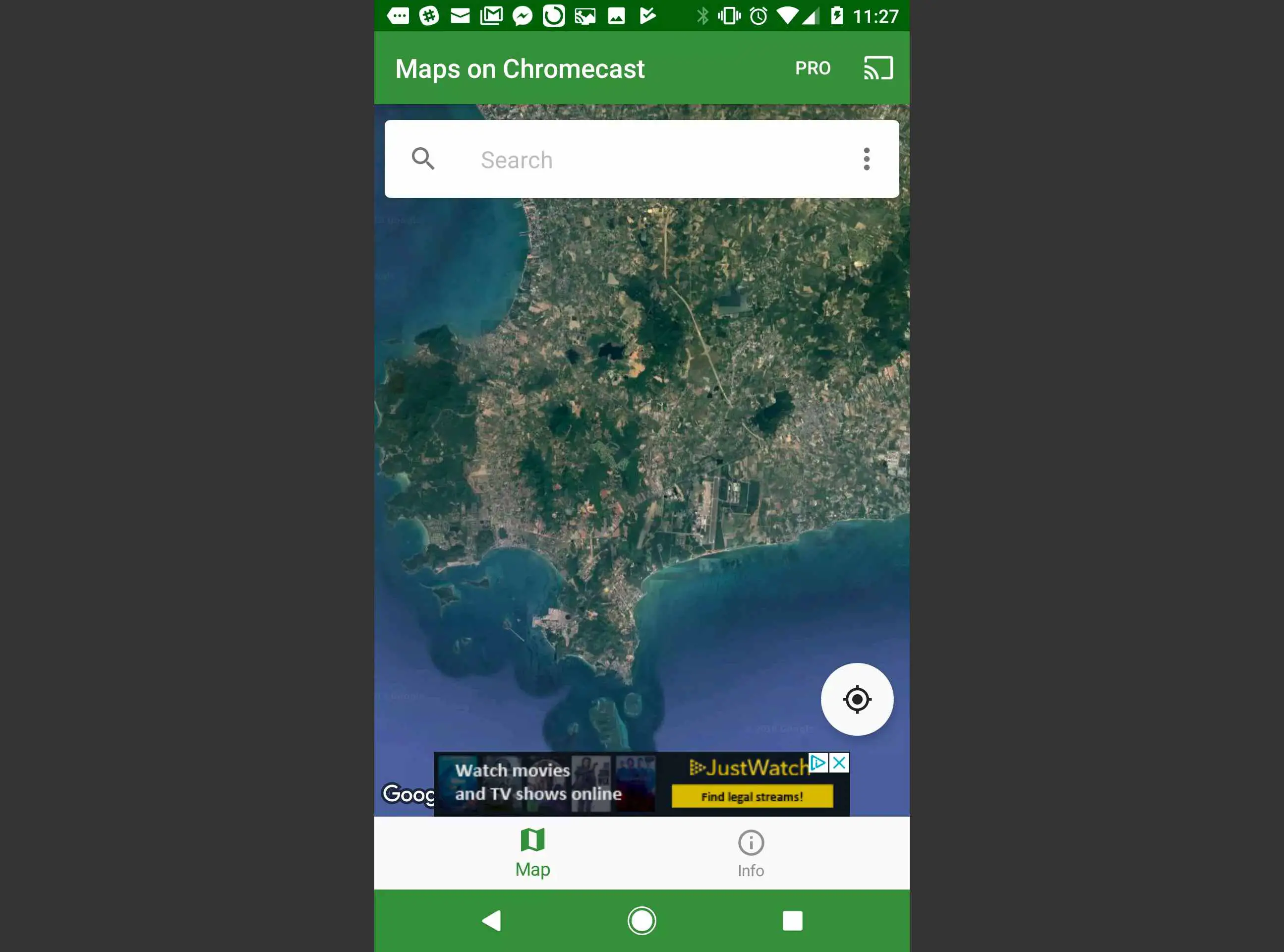 Uma captura de tela da janela de pesquisa de mapas do Maps no Chromecast