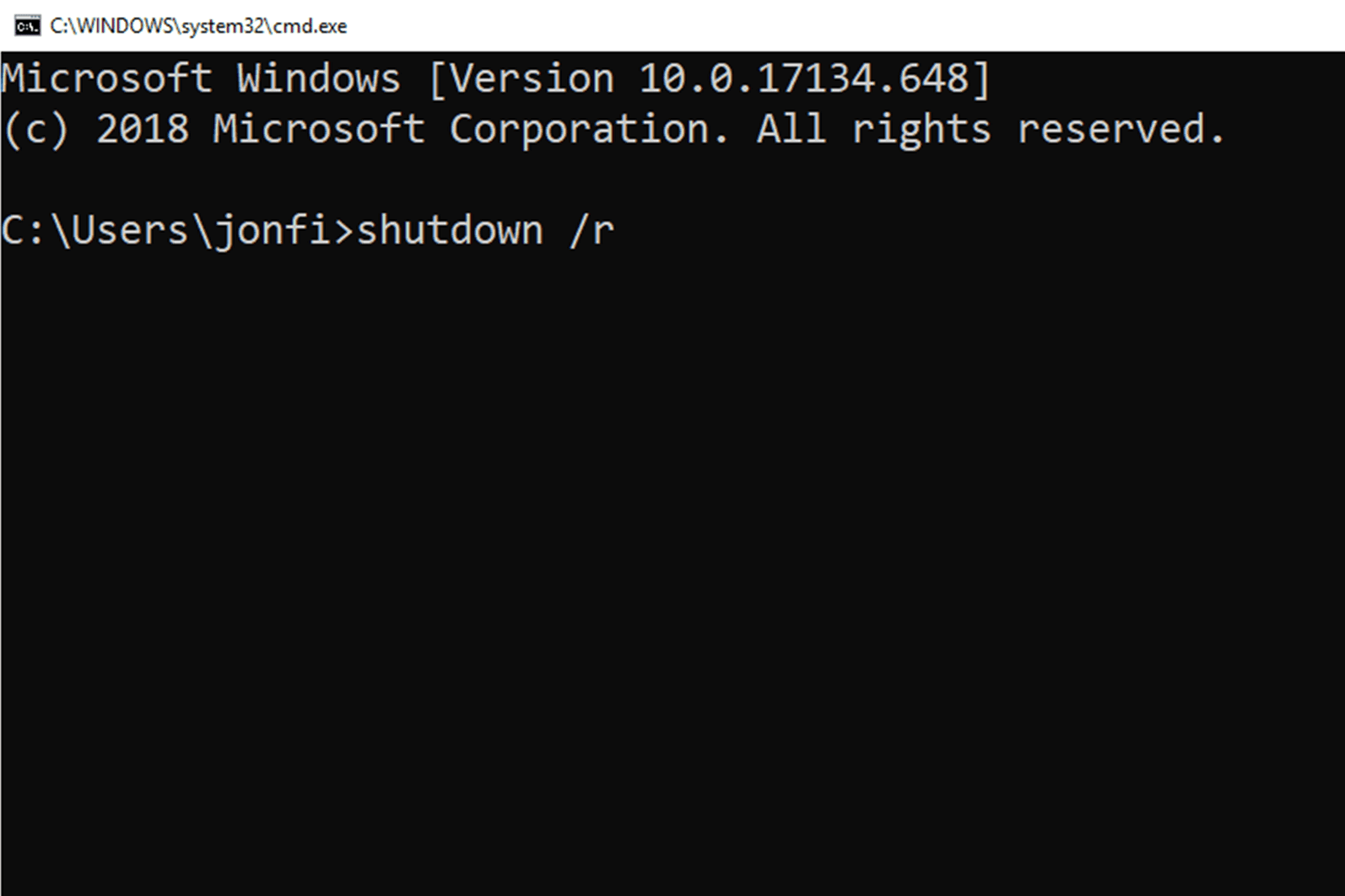 comando shutdown r no Windows 10