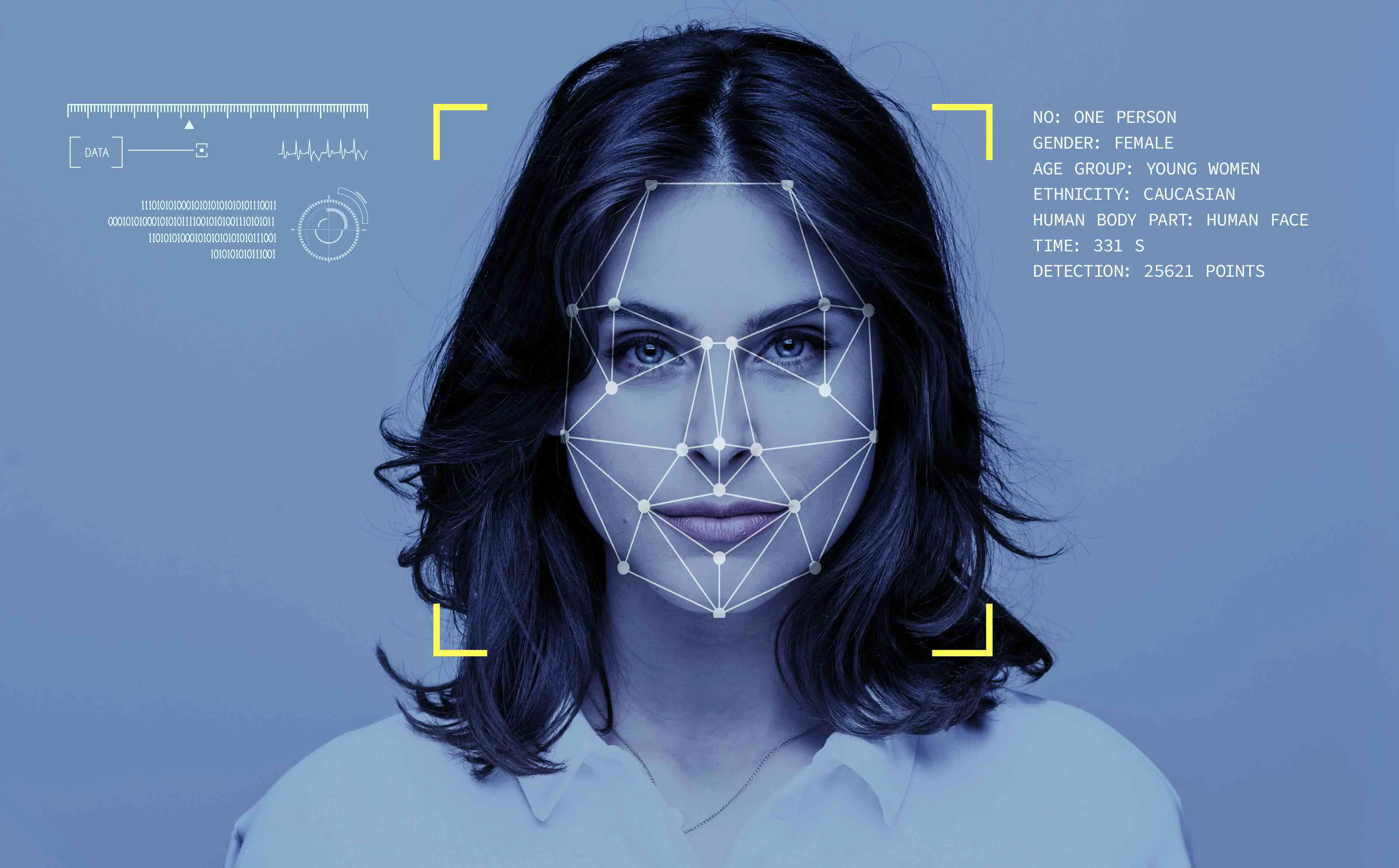 Uma ilustração da tecnologia de reconhecimento facial.