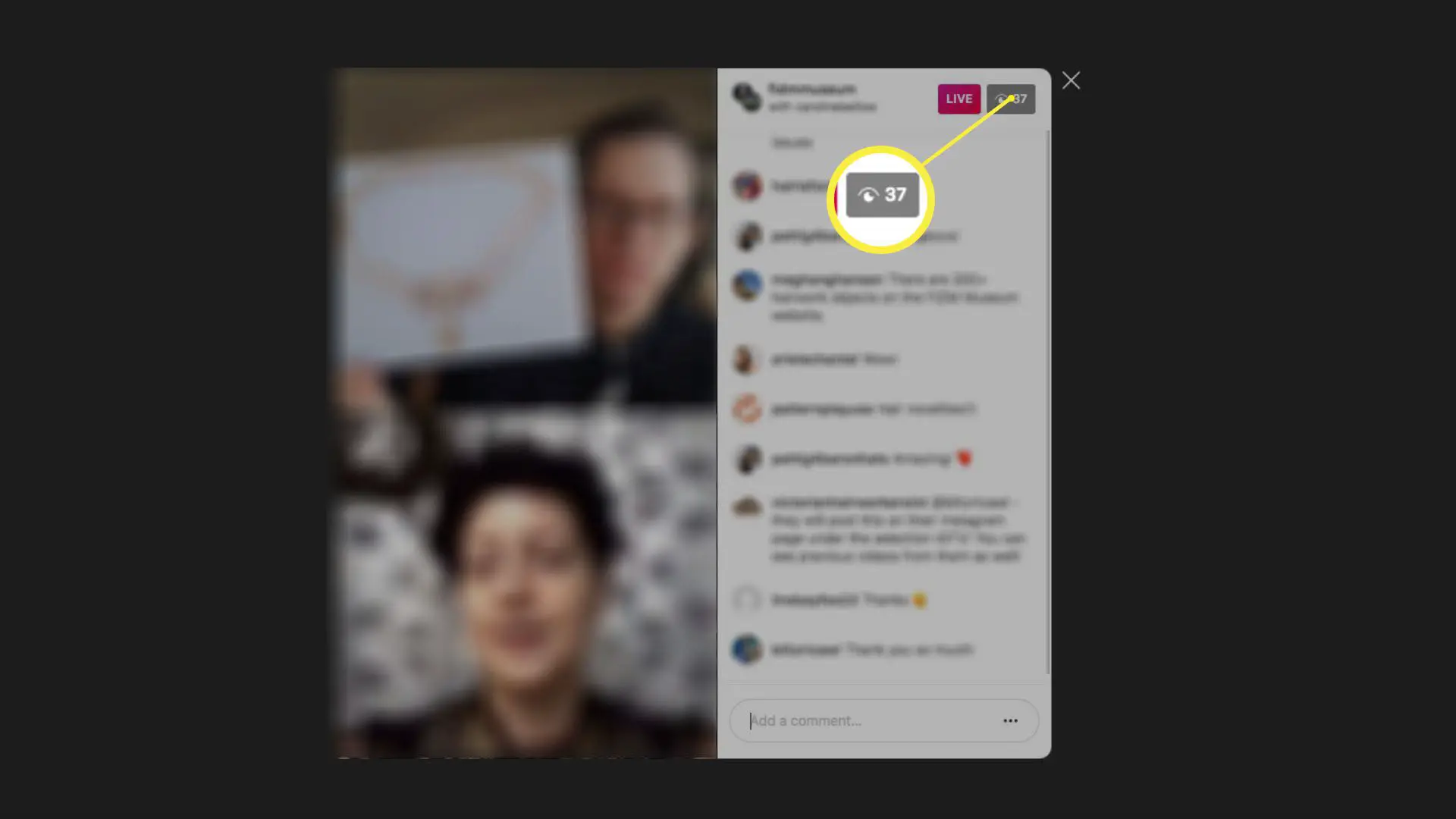 Uma captura de tela mostrando o número de espectadores ao vivo em uma história ao vivo do Instagram.