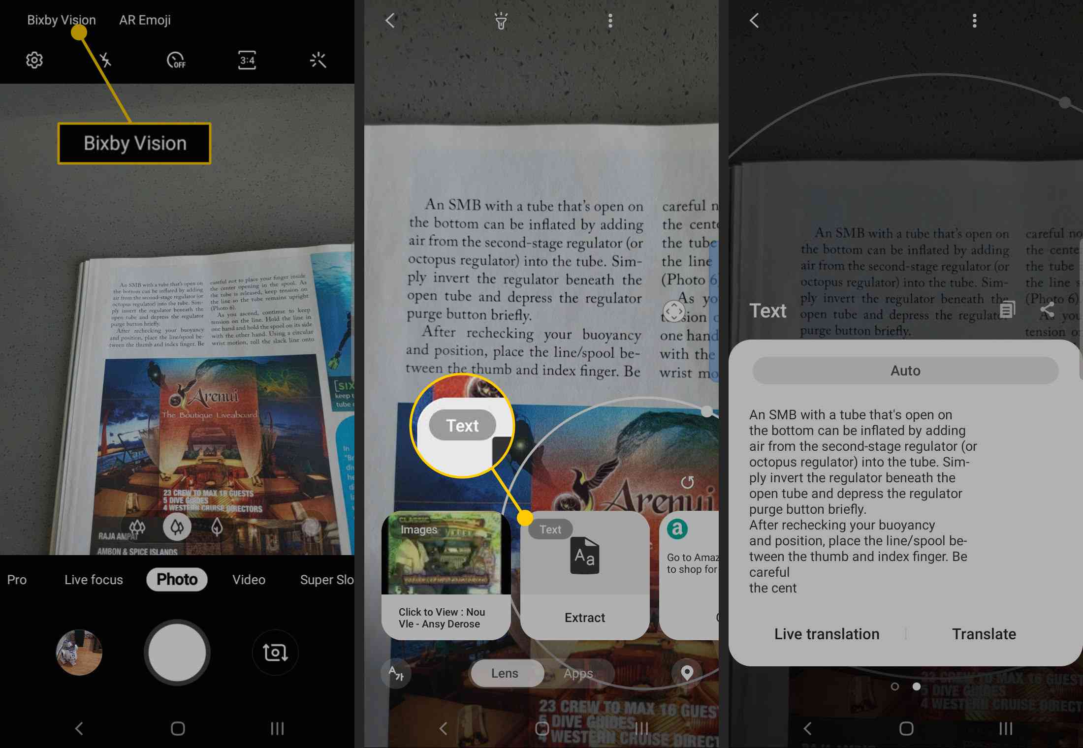 Botão Bixby Vision e cartão de texto no Android