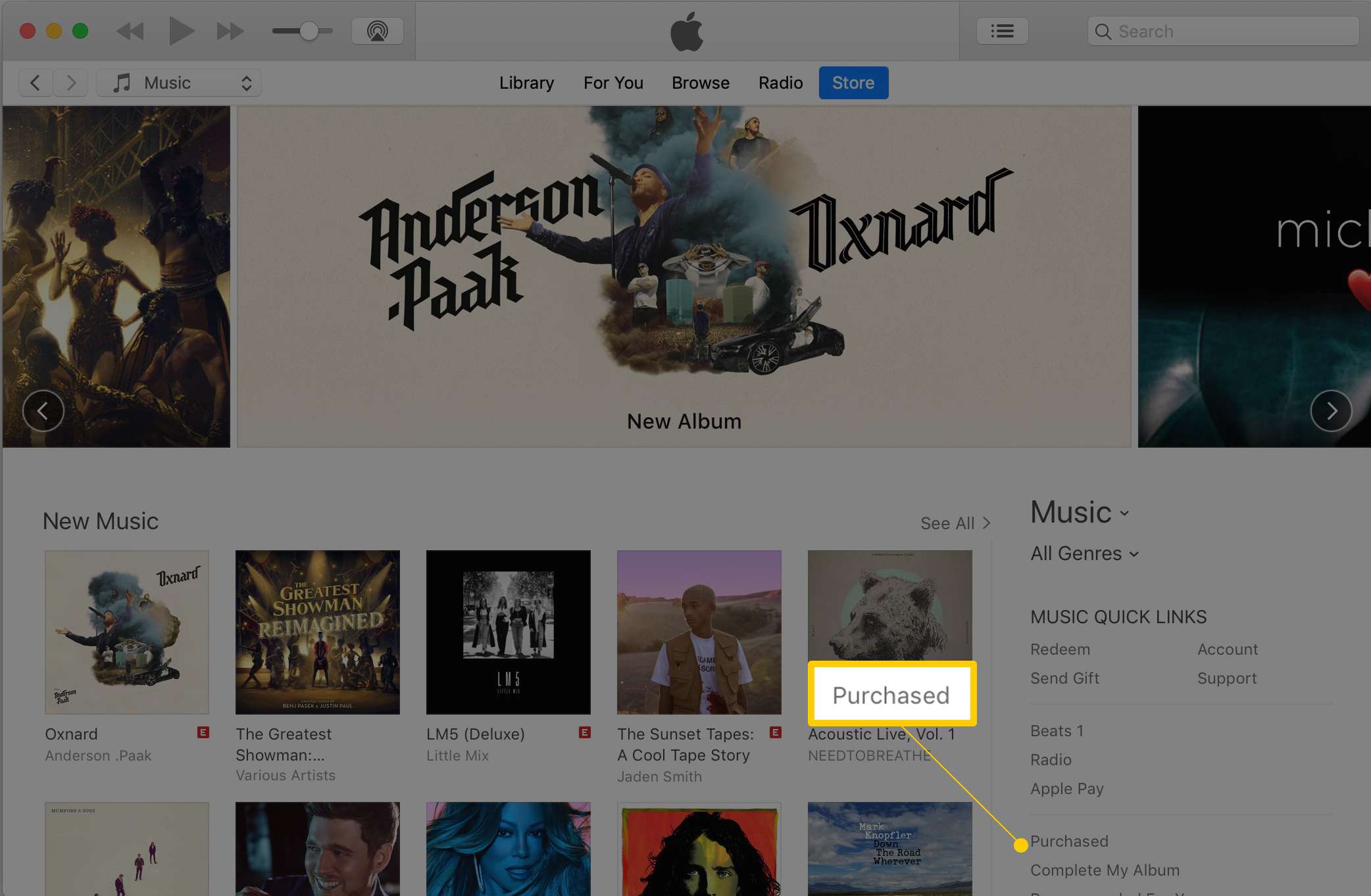 Link comprado na iTunes Store por meio da captura de tela do macOS