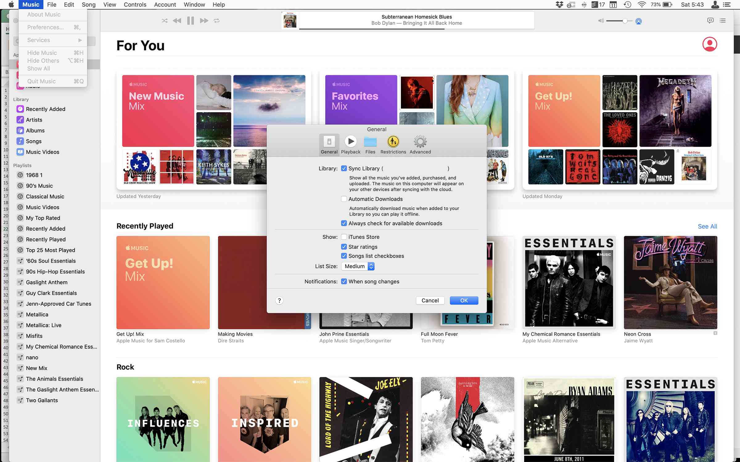 Captura de tela da ativação da configuração da iTunes Store no aplicativo Music