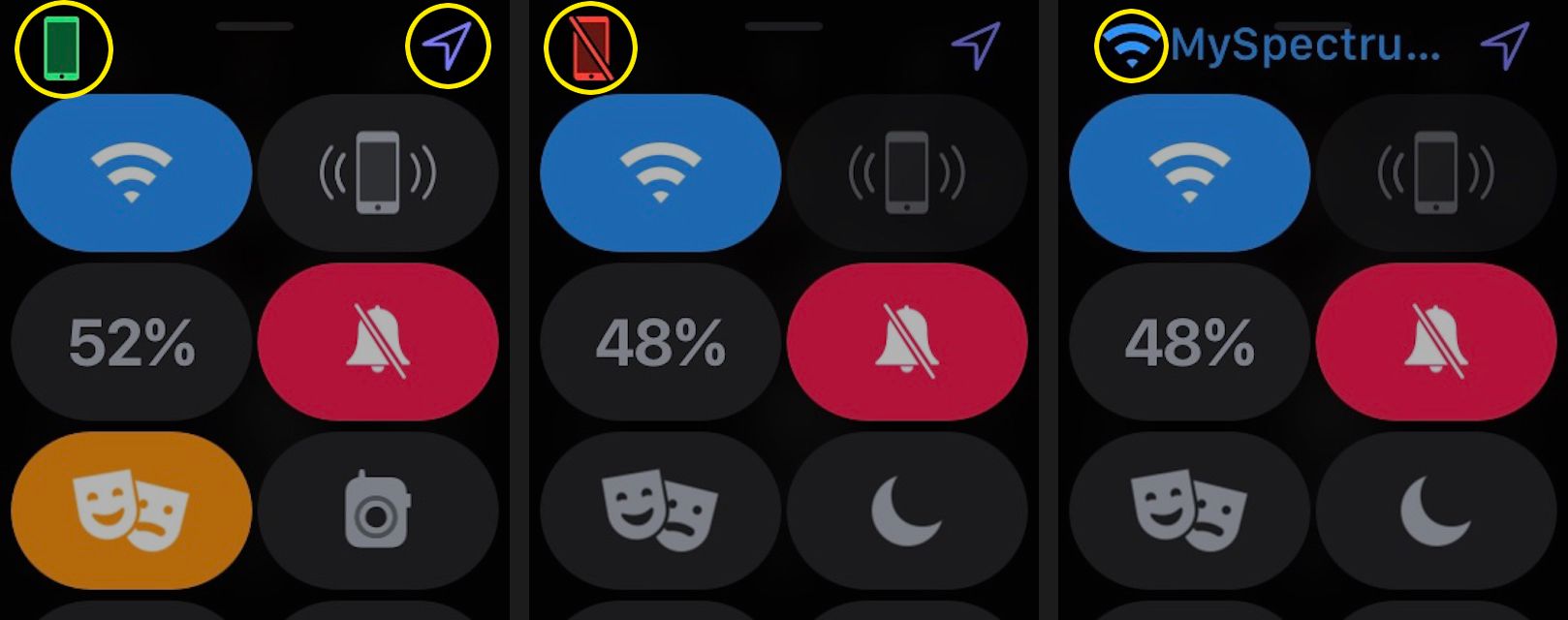 Ícones do Apple Watch Control Center