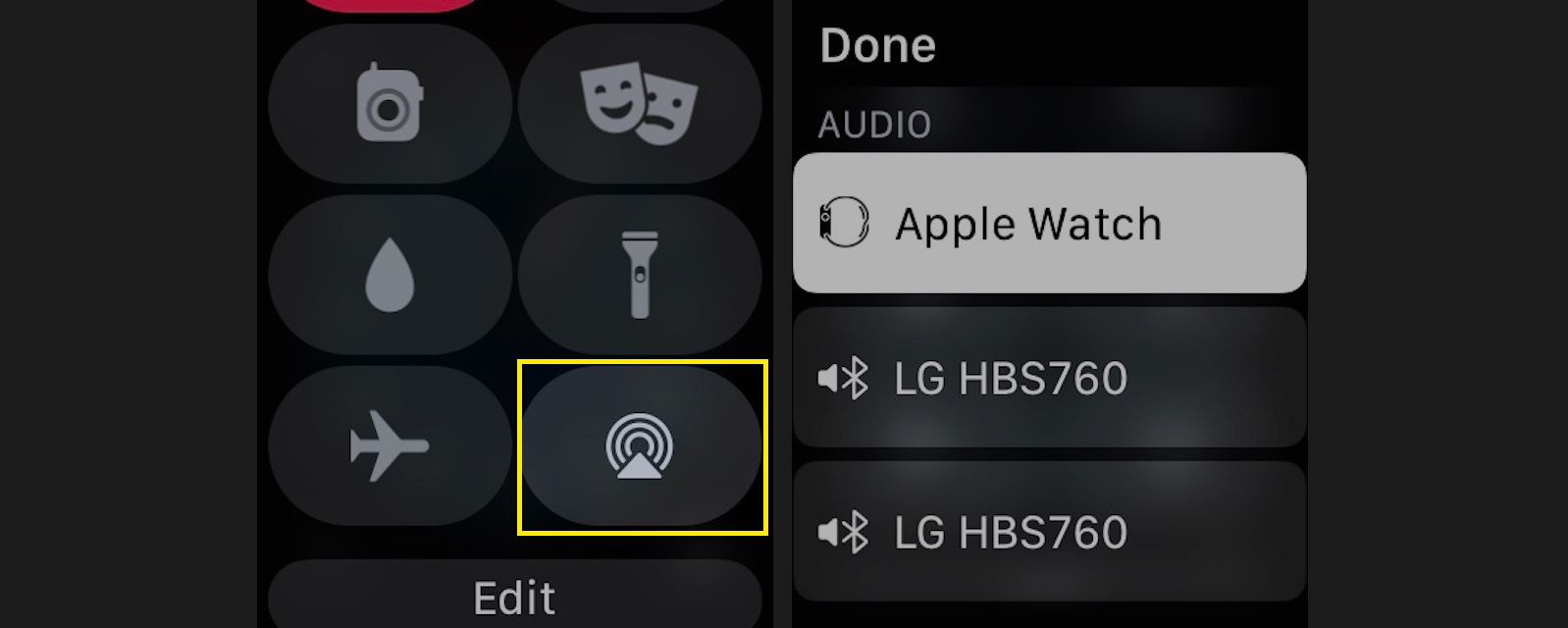 Toque no ícone AirPlay (círculos com um triângulo) para controlar a saída de som do AirPlay.