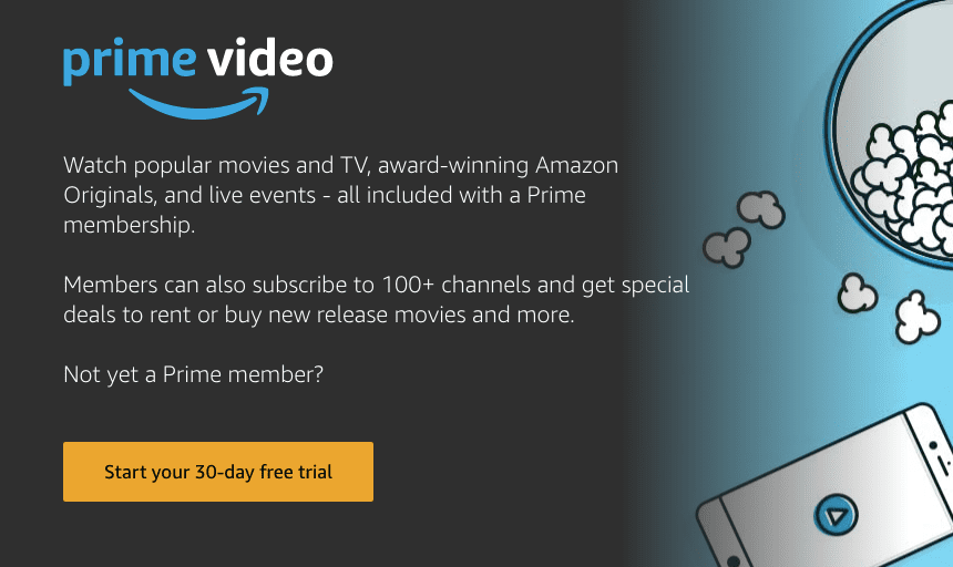 Página de teste gratuito de 30 dias do Amazon Prime Video
