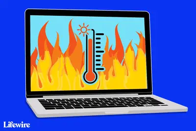 Ilustração de um laptop com um termômetro na tela, executando uma "temperatura"