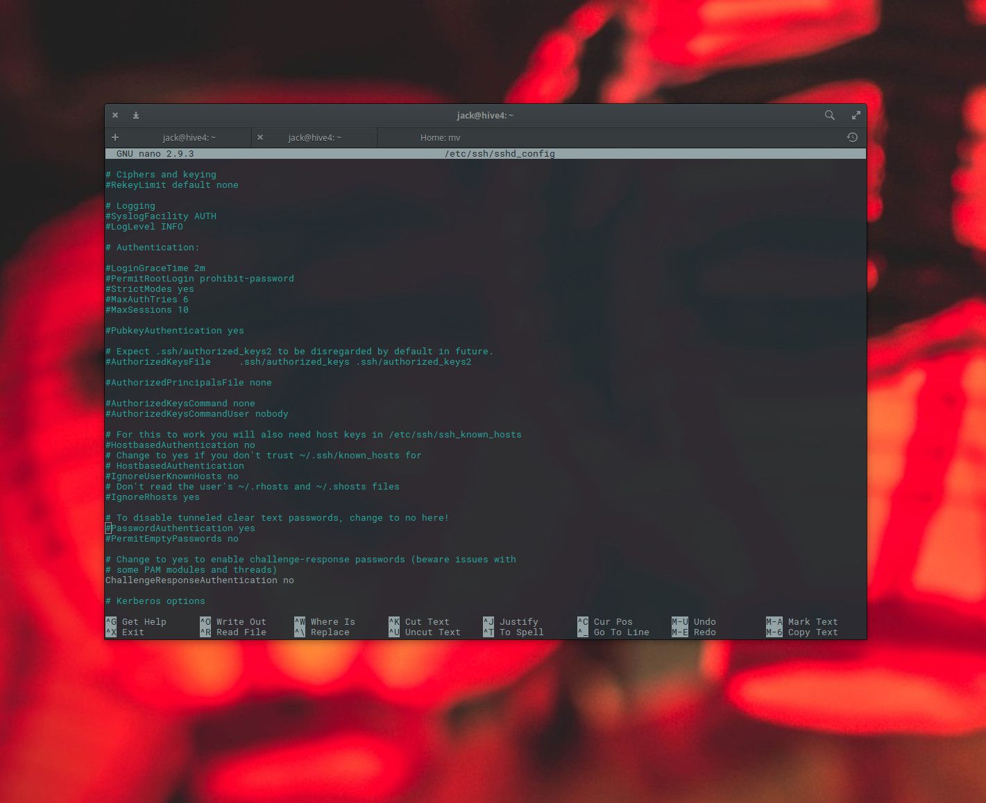 Captura de tela do arquivo sshd_config encontrado no Linux.