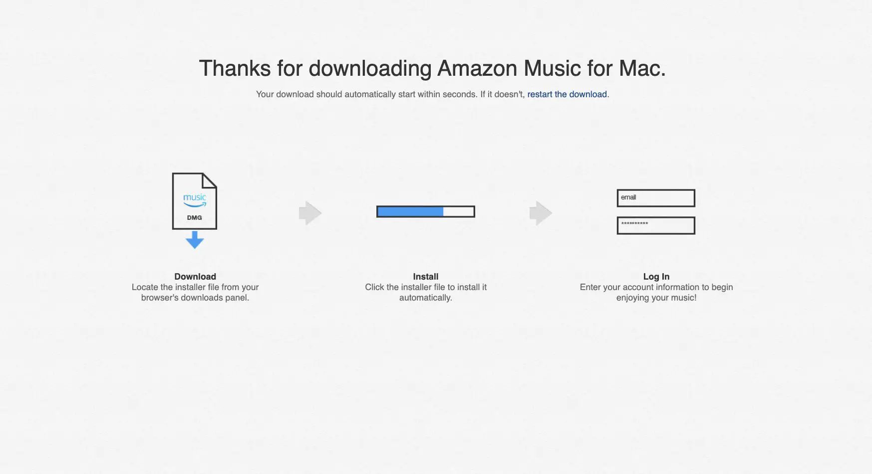 Tela de download do aplicativo da web Amazon Music
