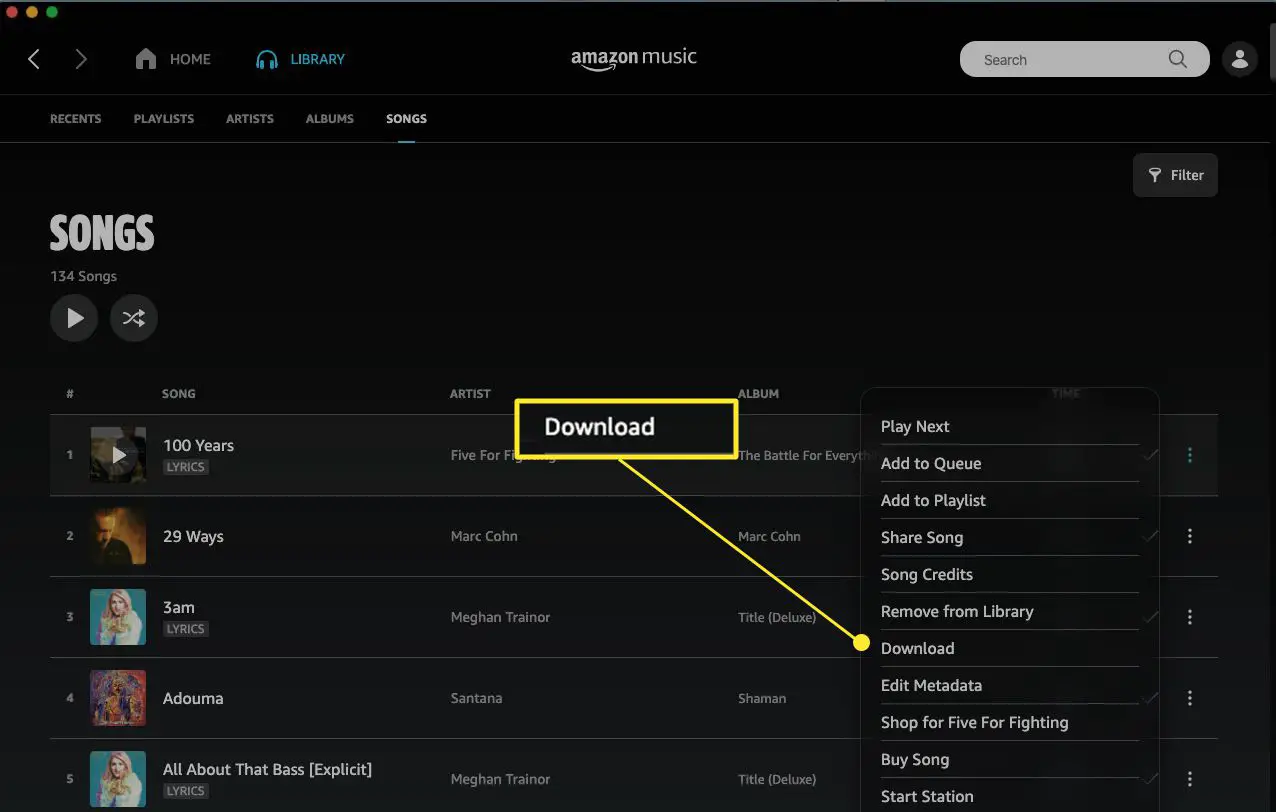 Música Amazon Music com download anotado